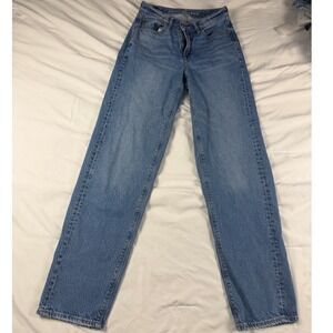 American Eagle Baggy Jean Size 2 Medium Wash Distressed Pocket Skater Grunge Y2K